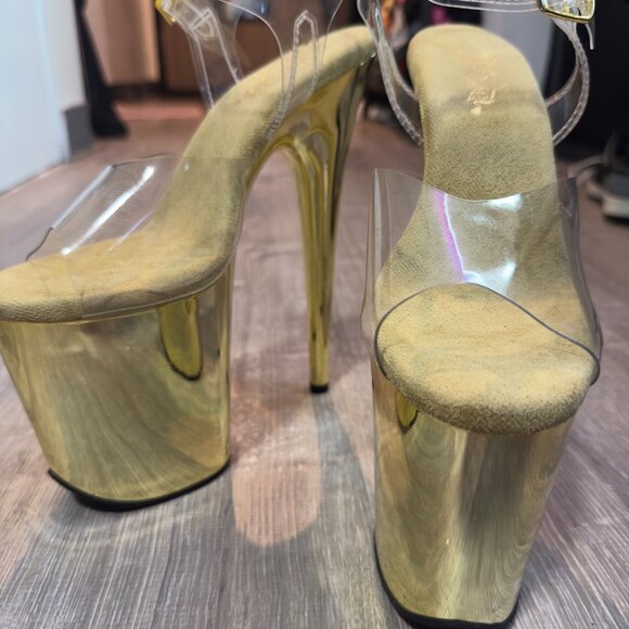 Pleaser Flamingo-808 Clear/Gold Heels — Size 8 👑💛 - Picture 4 of 6